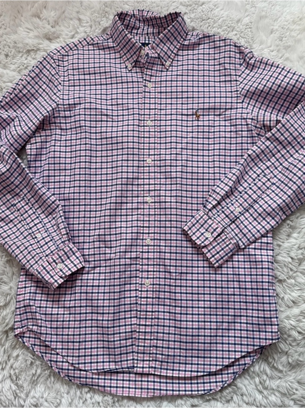 Ralph Lauren Pink & Navy Plaid Button-Down Shirt size M